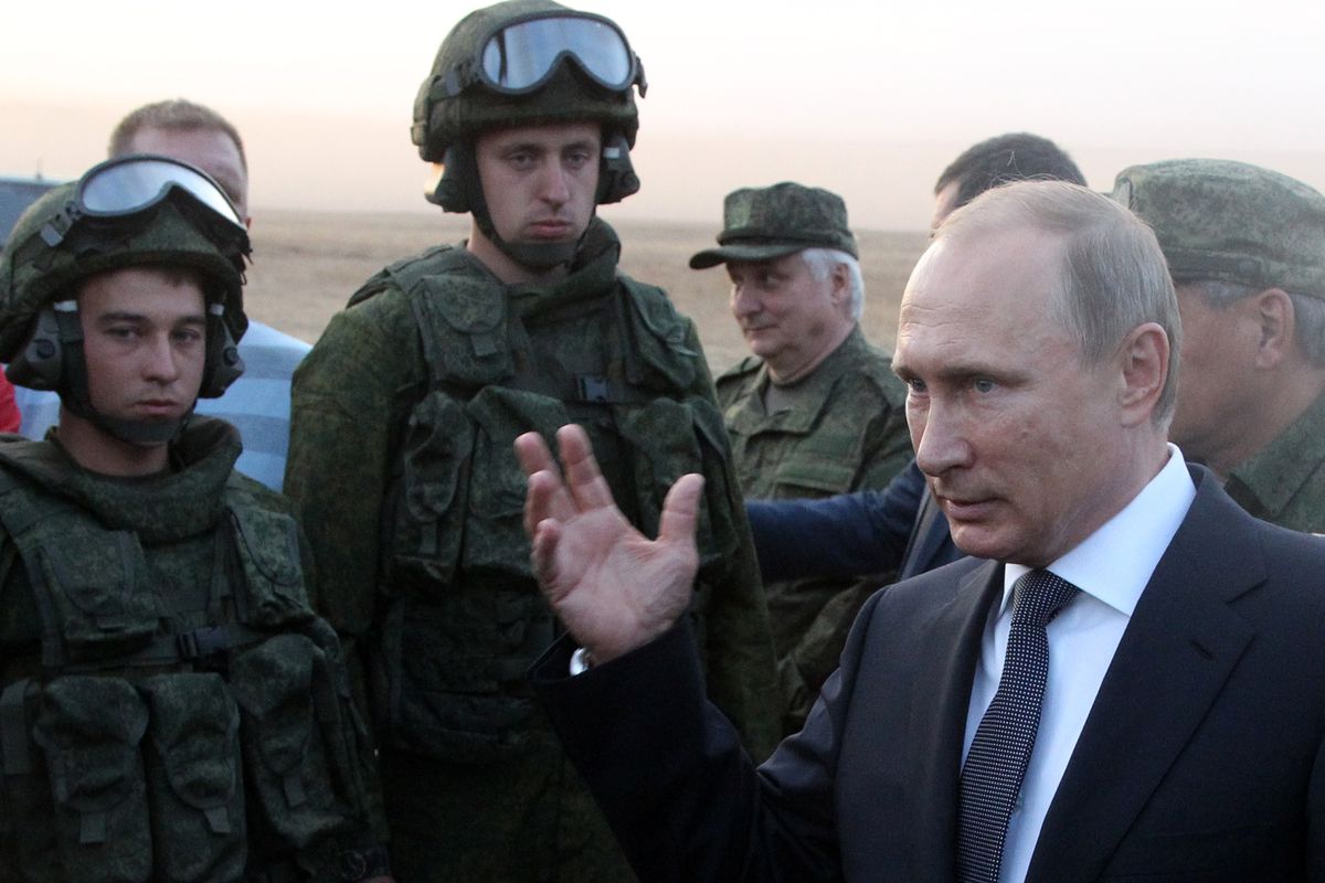 Russian President Vladimir Putin with Russian troops. 