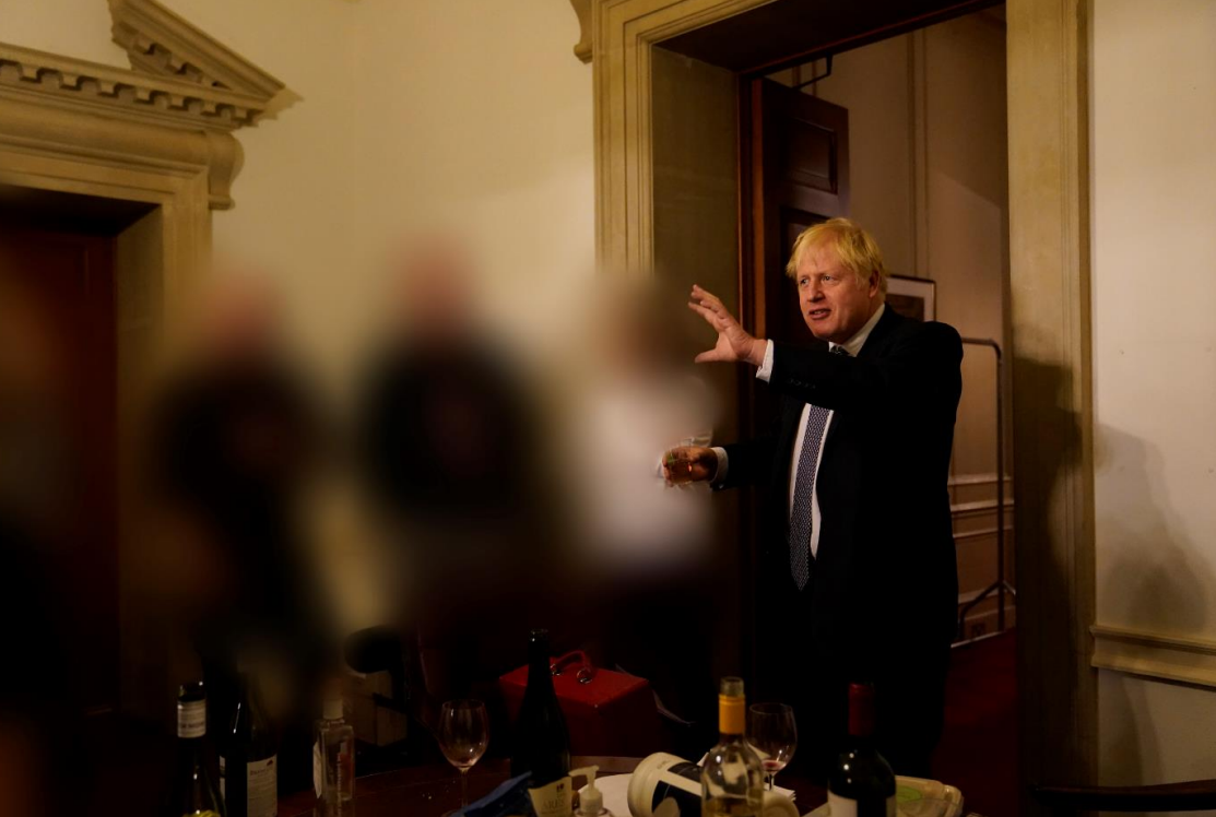 Boris Johnson attending a farewell party in November 2020
