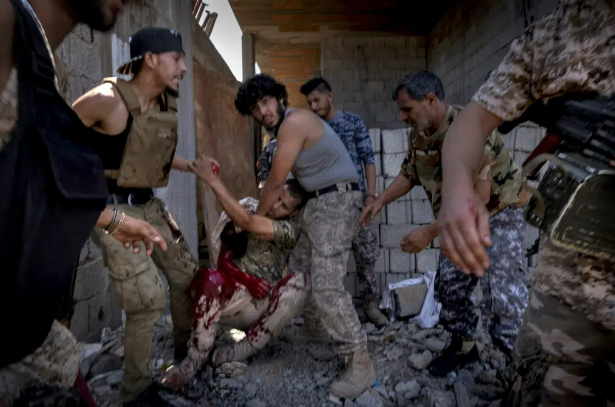 A wounded troop in the UN-backed Libyan Shelba unit on 7 September, 2019