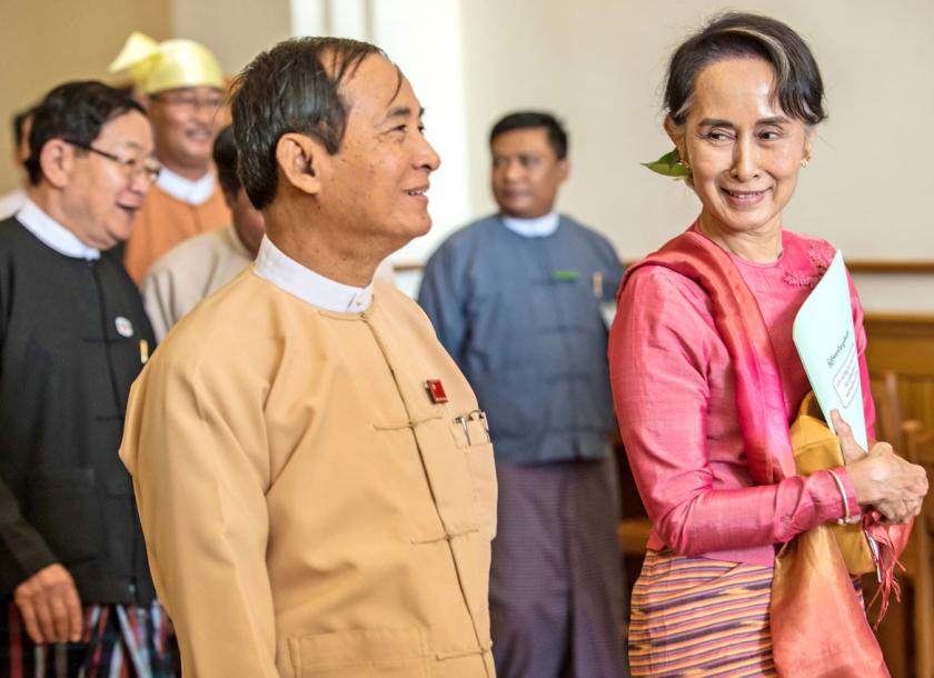 Ousted leaders of Myanmar, President U Win Myint (L) and State Counsellor Aung San Suu Kyi.