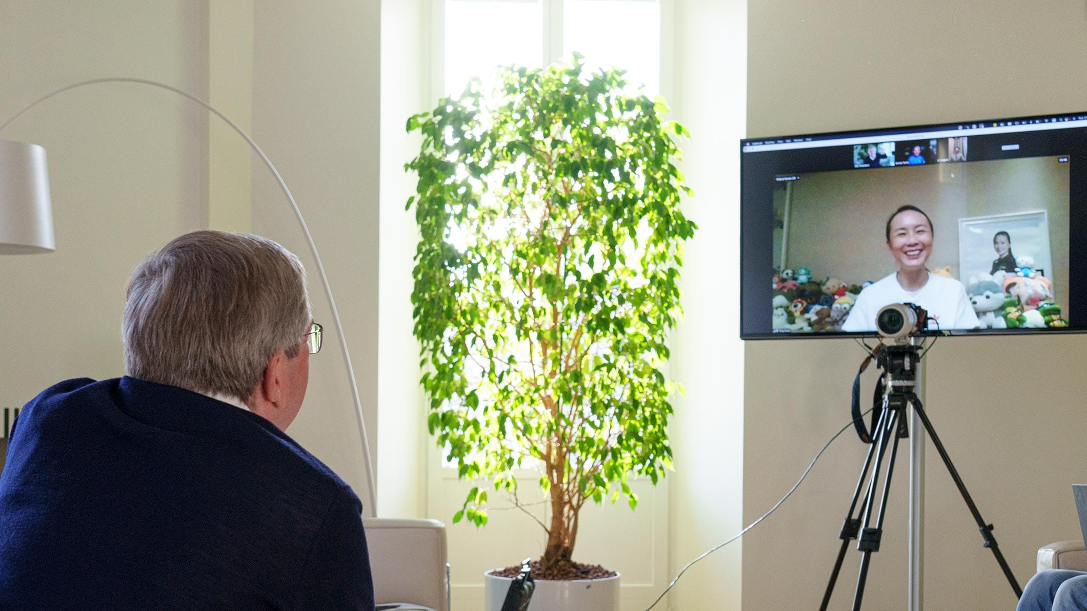 IOC President Thomas Bach on video call with Peng Shuai last month.